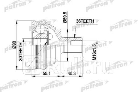 Шрус наружн к-кт 36x59.5x30 audi: a3 03 -, a3 sportback 04 -, seat: altea 04 -, toledo iii 04 -, skoda: octavia 04 -, vw: caddy iii универсал PATRON PCV1467  для Разные, PATRON, PCV1467