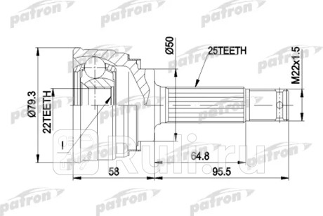 Шрус наружн к-кт 25x50x22 mitsubishi: colt 78-05 92, galant 1.6 06 84-12 87, lancer 78-05 92, hyundai: lantra 1.5ie ркпп 10 90-11 95, PATRON PCV1047  для Разные, PATRON, PCV1047