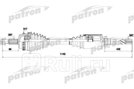 Полуось правая 28x1144x65x39 abs: 51t opel: movano combi 01-, movano c бортовой платформой 01-, movano фургон 01-, renault: master iii автобус 03- PATRON PDS0138  для Разные, PATRON, PDS0138