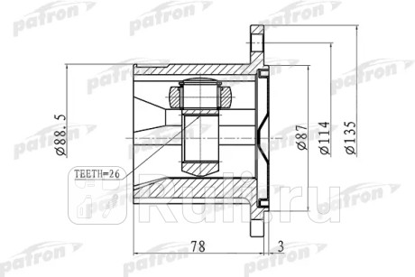 Шрус внутренний правый 26x87 nissan x-trail t30 00-06 PATRON PCV1423  для Разные, PATRON, PCV1423