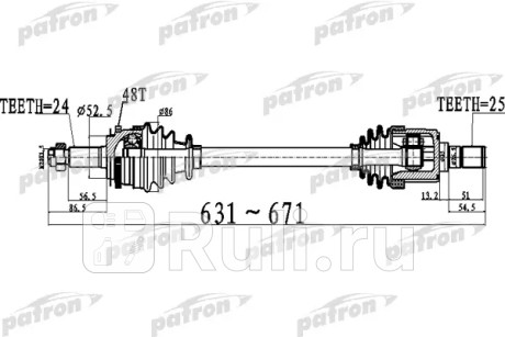 Полуось передний мост слева 24x631x52,5x25 abs:48t kia picanto (ba) 1.0 04- mt PATRON PDS0513  для Разные, PATRON, PDS0513