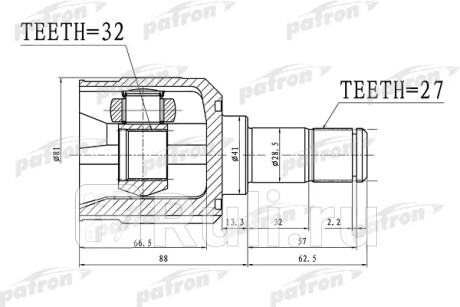 Шрус внутренний 27x41x32 mitsubishi eclipse spyder dk2a usa 06- PATRON PCV1390  для Разные, PATRON, PCV1390