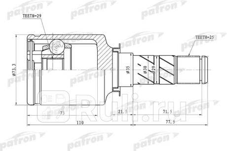 Шрус внутренний 25x35x29 subaru impreza g12 07- PATRON PCV1068  для Разные, PATRON, PCV1068