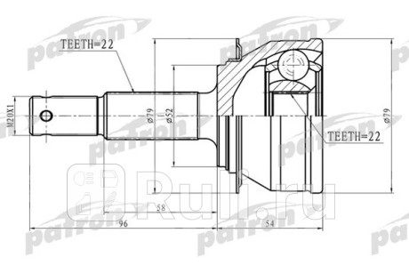 Шрус наружный 22x52x22 daewoo: cielo [kletn] 1,5 94-98 PATRON PCV1923  для Разные, PATRON, PCV1923