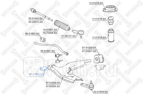 Сайлентблок рычага пер. hyundai elantra lantra 90-95 STELLOX 87-51022-SX  для Разные, STELLOX, 87-51022-SX