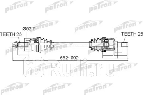 Полуось передний мост слева 25x652x52,5x25 hyundai solaris [sb] 10 - kia rio [dx] 11 -russia plant PATRON PDS0503  для Разные, PATRON, PDS0503