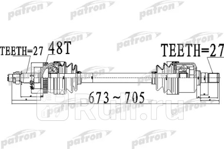 Полуось передний мост слева 27x673x62,2x27 abs:48t hyundai tucson 2.0 05- PATRON PDS0510  для Разные, PATRON, PDS0510