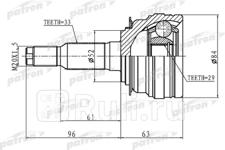 Шрус наружный 33x52x29 chevrolet lacetti optra (j200) 03-08 PATRON PCV1095  для Разные, PATRON, PCV1095