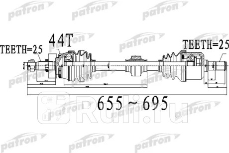 Полуось передний мост слева 25x655x71,8x25 abs:44t hyundai coupe [cb] 01 - elantra [ca] 00 - PATRON PDS0488  для Разные, PATRON, PDS0488