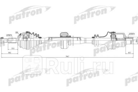 Полуось передняя правая 23x755x49x23 dacia: logan 04-, logan mcv 07- PATRON PDS0220  для Разные, PATRON, PDS0220