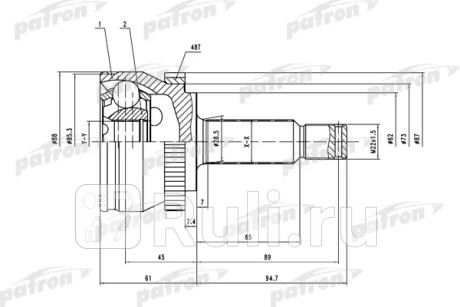 Шрус наружн к-кт hyundai: tucson 04- [a:27, b:25, abs:48] PATRON PCV1661  для Разные, PATRON, PCV1661