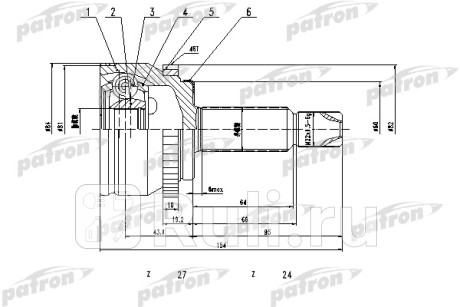 Шрус наружный с кольцом abs 27x60x24 abs: 46t kia soul (am) 1.6 crdi [d4fb] 115 л.с. дизель 2009 - PATRON PCV1808  для Разные, PATRON, PCV1808