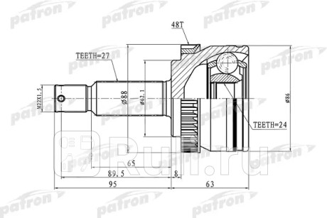 Шрус наружный с кольцом abs 27x62.1x24 abs:48t kia sportage 04-10 PATRON PCV3036  для Разные, PATRON, PCV3036