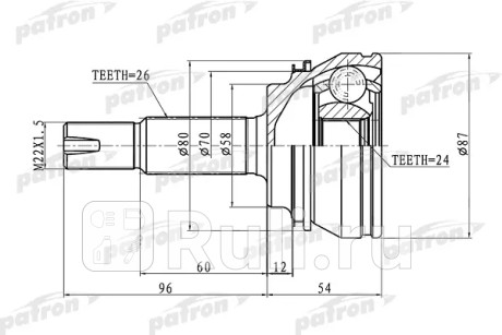 Шрус наружный (без abs) 24x58x26 toyota corolla ce120 nze120 00-06 PATRON PCV1441  для Разные, PATRON, PCV1441