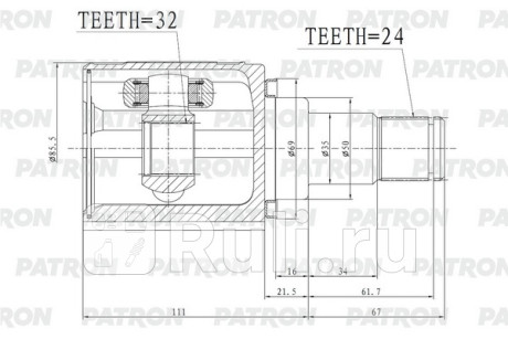 Шрус внутр. toyota camry acv51 asv5 avv50 gsv50 11- PATRON PCV2172  для Разные, PATRON, PCV2172