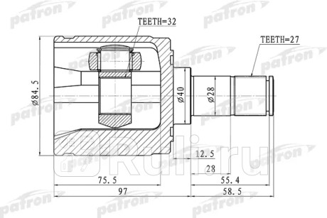 Шрус внутренний правый 27x40x32 honda accord cl cn cm 02-08 PATRON PCV1341  для Разные, PATRON, PCV1341